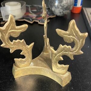 Ornate Brass Decorative Stand with Leaf Motif